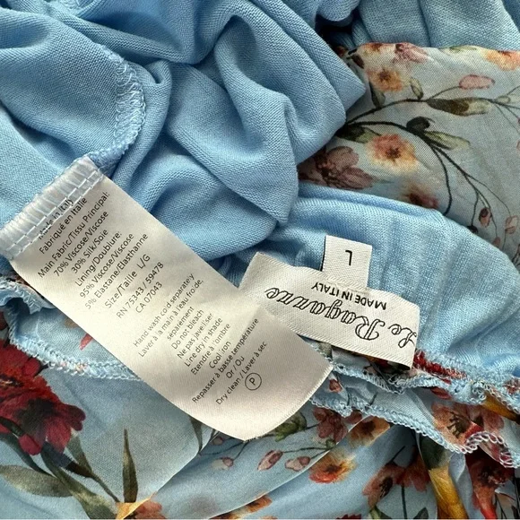 Le Ragazze Tiered Floral Airy Silk Sleeveless Midi Maxi Dress Floral Blue L - Picture 9 of 10